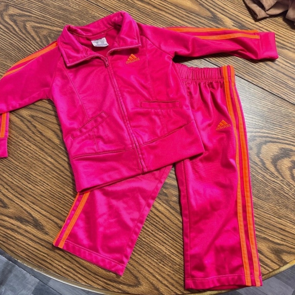2T pink and orange adidas jogger set